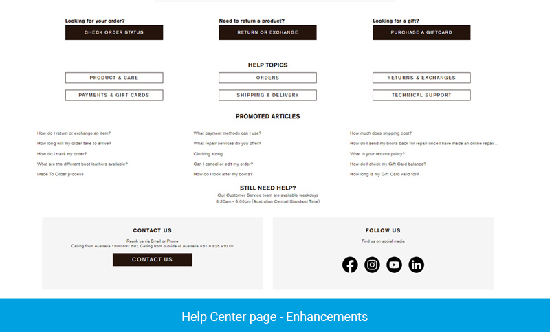 Help Center page - Enhancements