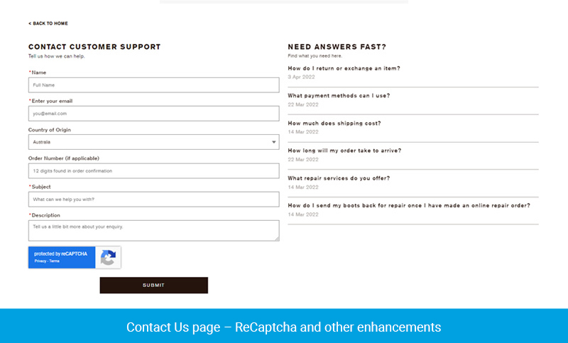 Contact Us page – ReCaptcha and other enhancements
